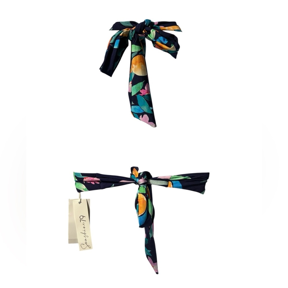 SUNSHINE 79 navy floral banded peaches halter style bikini swim top size 6 NWT - Picture 2 of 7